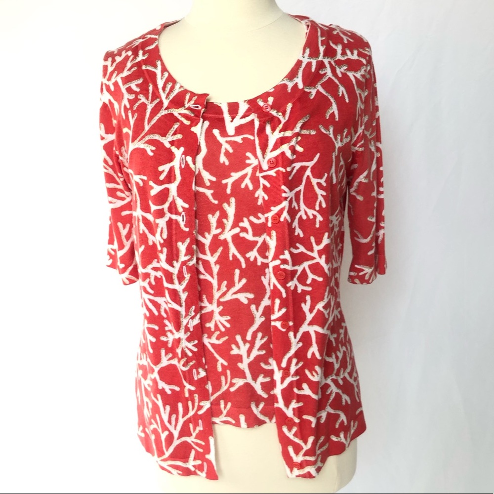 Saks Coral Short Sleeve Sweater Set  Size M&L